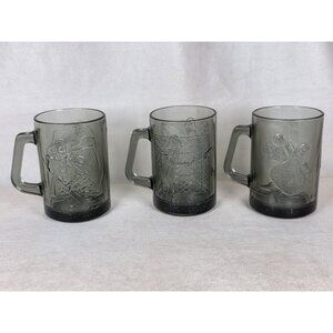 VTG 1970's McDonald's Set Of 3 Smoky Grey 10 oz  Glass Mugs
